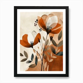 Flowers In Beige, Brown And White Tones, Using Simple Shapes In A Minimalist And Elegant 18 Art Print