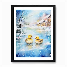 Winter Scene Ducklings 2 Art Print