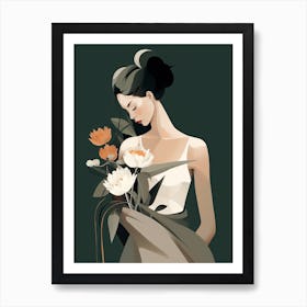 Bloom Body Art Woman Flowers Green Tones Art Print