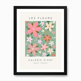 Les Fleurs | 07 - Pastel Floral Green Pink Peach Flowers Art Print