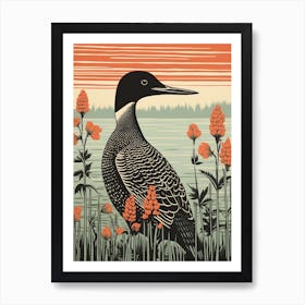 Vintage Bird Linocut Common Loon 3 Art Print