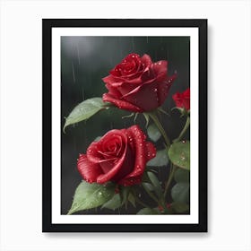 Red Roses At Rainy With Water Droplets Vertical Composition 19 Art Print