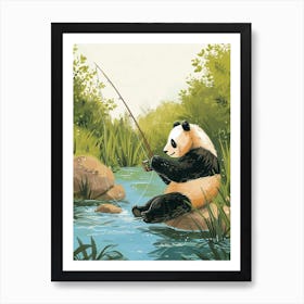 Giant Panda Fishing In A Stream Storybook Illustration 1 Art Print