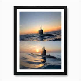 Submarine At Sunset-Reimagined 7 Art Print