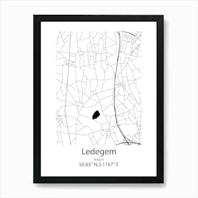 Ledegem,Belgium Minimalist Map Art Print