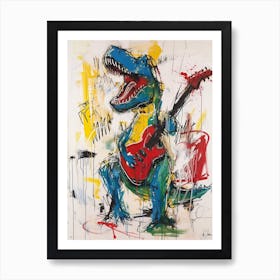 Dinosaur Playing Guitar Scribble Paint Splash 2 Art Print