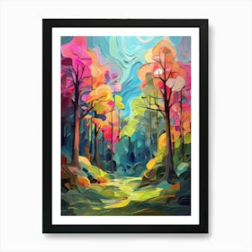 Default Abstract Painting Of A Cartoon Forest With Trees In Br 1 Art Print