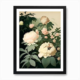 Lower Gardens Peonies 2 Vintage Sketch Art Print