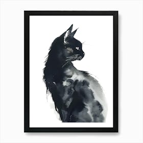 Black Cat Watercolor Painting Art Print