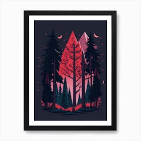 A Fantasy Forest At Night In Red Theme 21 Art Print