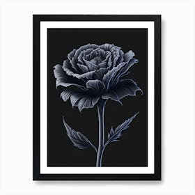 A Carnation In Black White Line Art Vertical Composition 23 Art Print