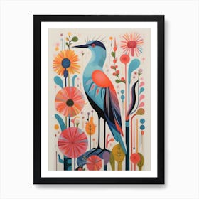 Colourful Scandi Bird Egret 2 Art Print