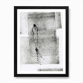 Walk Away - minimal vertical person woman grey neutral figure Art Print