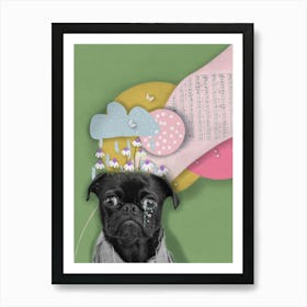 Bittersweet Melody - Surreal Collage with Pug and Pastel Dreams Art Print