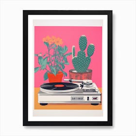 Cactus And Record Player Art Print