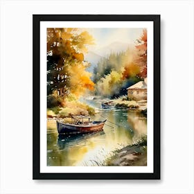 Watercolor Of A River Art Print