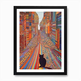 Painting Of Marrakech With A Cat In The Style Of Minimalism, Pop Art Lines 4 Art Print