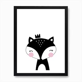 Black Fox with Crown Art Print