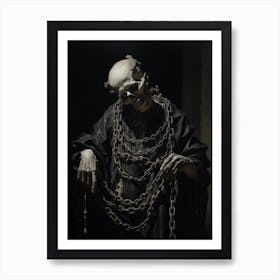 A Painting Showing A Skeleton With Chains On Top Art Print