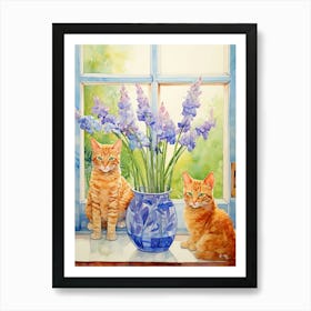 Cat With Hyacinth Flowers Watercolor Mothers Day Valentines 2 Art Print
