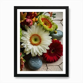 Dew-Kissed Blooms of Serenity: A Colorful Flower Arrangement Art Print