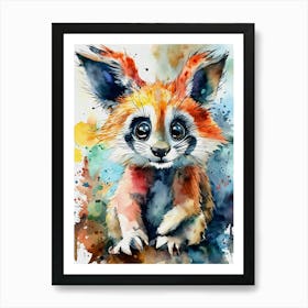 Strange Red Fox Watercolor Painting Art Print