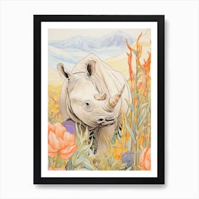 Colourful Rhino With Plants 1 Art Print