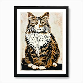 Maine Coon Linocut Blockprint 2 Art Print