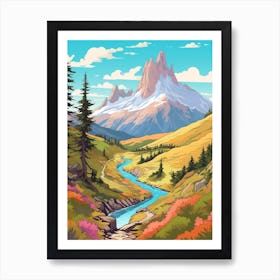 Torres Del Paine Circuit Chile 5 Hike Illustration Art Print