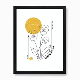 Capricorn Birth Flower & Zodiac Sign Art Print