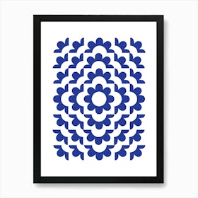 Midcentury Modern Abstract Geometric Flower Pattern Floral in French Blue 2 Art Print