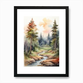 Taiga watercolor landscape, high quality watercolor forest background.7 Art Print