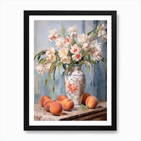 Iris Flower And Peaches Still Life Painting 1 Dreamy Art Print