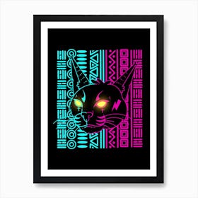 Cyber Caracal With Etnic Pattern Art Print
