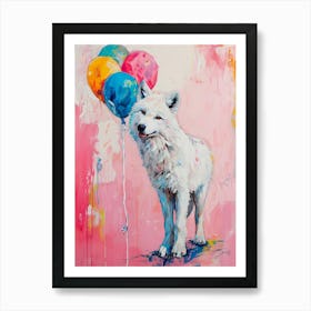 Cute Arctic Wolf 2 With Balloon Art Print