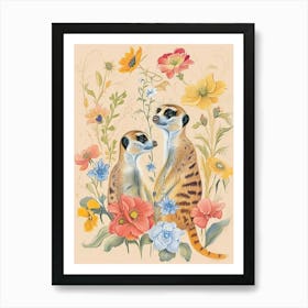 Folksy Floral Animal Drawing Meerkat 3 Art Print