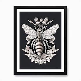 Sting Bee Black William Morris Style Art Print