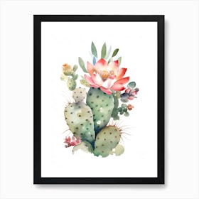 Strawberry Cactus Watercolour Drawing 2 Art Print