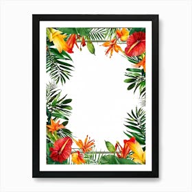 A Contemporary Tropical Floral Frame Highlighting A Variety Of Vivid Exotic Florals In Full Bloom (3) Art Print