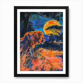 Masai Lion Night Hunt Fauvist Painting 3 Art Print