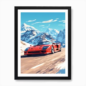 A Ferrari F40 In The Route Des Grandes Alpes Illustration 3 Art Print