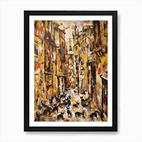 Painting Of A Venice With A Cat In The Style Of Abstract Expressionism, Pollock Style 4 Art Print