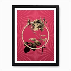 Gold Pink Cumberland Rose Glitter Ring Botanical Art on Viva Magenta Art Print