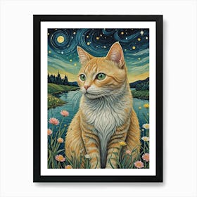 Cat In The Night Sky Art Print