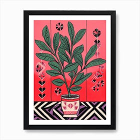 Pink And Red Plant Illustration Zz Plant Zamioculcas 2 Art Print