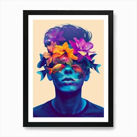 Man With Flowers On His Head Art Print