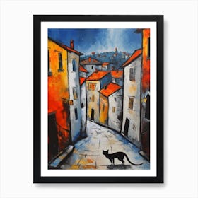 Painting Of Prague With A Cat In The Style Of Surrealism, Miro Style 3 Art Print