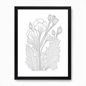 Marshmallow Herb William Morris Inspired Line Drawing Art Print