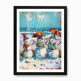 Snowmen On The Beach Painting 4 Art Print