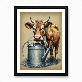 Watering Cow Art Print
